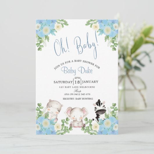 safari dieren Blue Boy Shower uitnodiging (Staand voorkant)