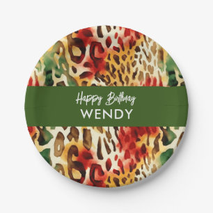 Safari Dieren Bont Print Patronen Kleurrijk Papieren Bordje