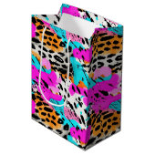 Safari Dieren Bont Prints Neon Kleurrijk Medium Cadeauzakje (Voorkant Gekanteld)