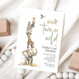 Safari Dieren "Born Two Be Wild" Kinderen Verjaard Kaart