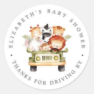 Safari Dieren Drive-by Baby shower Bedankt Ronde Sticker