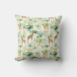 Safari Dieren - Giraffes Waterverf Groen Beige Kussen