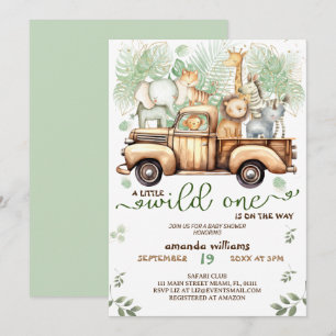 Safari-dieren in de auto baby shower kaart