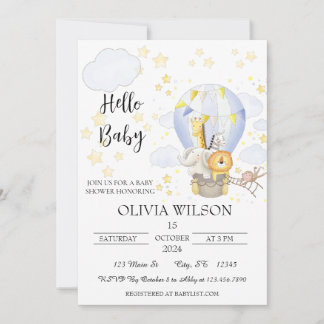 Safari Dieren in een heteluchtballon Baby shower Kaart