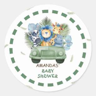 Safari Dieren Jongen Baby Shower Ronde Sticker