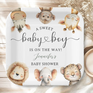 Safari Dieren Jongen Baby Shower Tropische Jungle Papieren Bordje