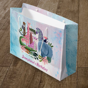 Safari dieren jungle meisje verjaardag waterverf groot cadeauzakje