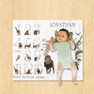 Safari Dieren Jungle Mijlpaal Leeftijd Leeuw Fleece Deken