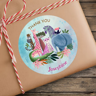 Safari dieren jungle verjaardag waterverf ronde sticker