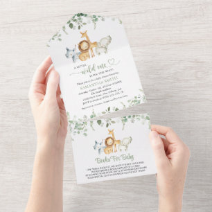 Safari Dieren, Jungle, Wilde Dieren, Baby Borrel All In One Uitnodiging