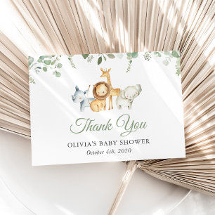 Safari Dieren, Jungle, Wilde Dieren, Baby Borrel Bedankkaart