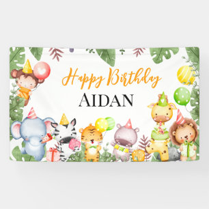 Safari Dieren Kinderen Verjaardagsfeest Spandoek