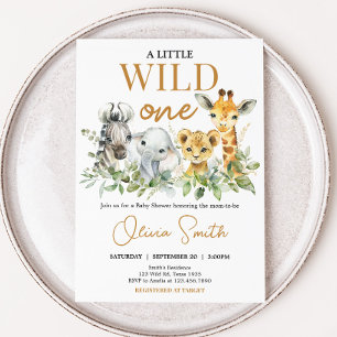 Safari Dieren Kleine Wilde Eentje Baby Shower Kaart