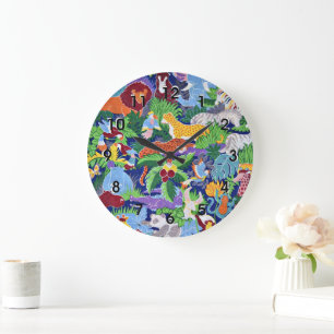 Safari Dieren, kleurrijk patroon, Grote Klok