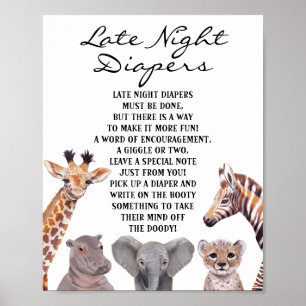 Safari Dieren Late Night Luiers Baby Shower  Poster