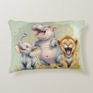 Safari Dieren Leeuw Hippo Olifant Accent Kussen