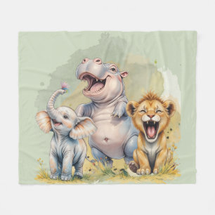 Safari Dieren Leeuw Hippo Olifant Fleece Deken