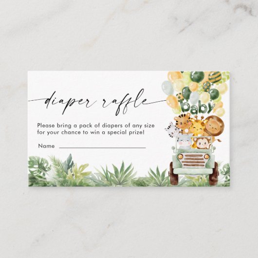 Safari Dieren Luier Raffle Enclosure Kaart (Voorkant)