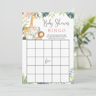 Safari dieren meisje baby shower bingo spel kaart