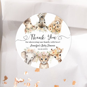 Safari Dieren Meisje Baby shower Classic Ronde Sticker