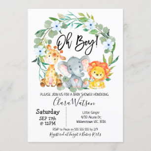 Safari Dieren met Baby shower Kaart