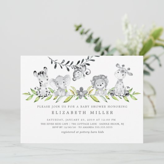 Safari Dieren Neutraal Baby shower Uitnodiging (Staand voorkant)