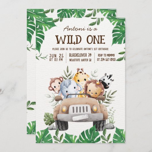 Safari Dieren Oerwoud Party Uitnodiging (Voorkant / Achterkant)