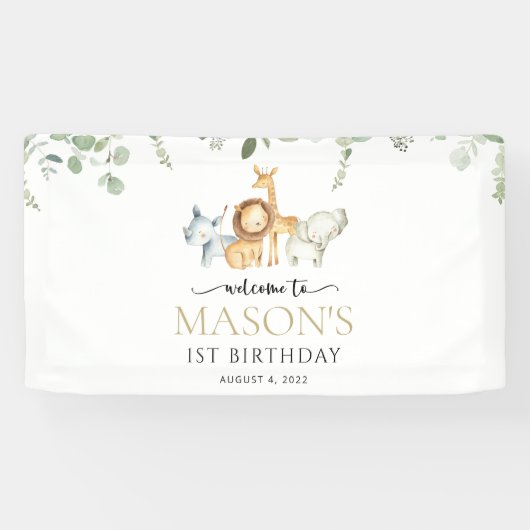 Safari Dieren, Oerwoud, Wild One, Verjaardag Welko Spandoek (Horizontaal)