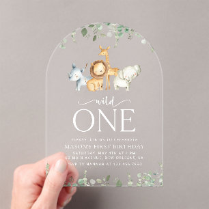 Safari Dieren, Oerwoud, Wilde, Eerste Verjaardag Acryl Uitnodigingen