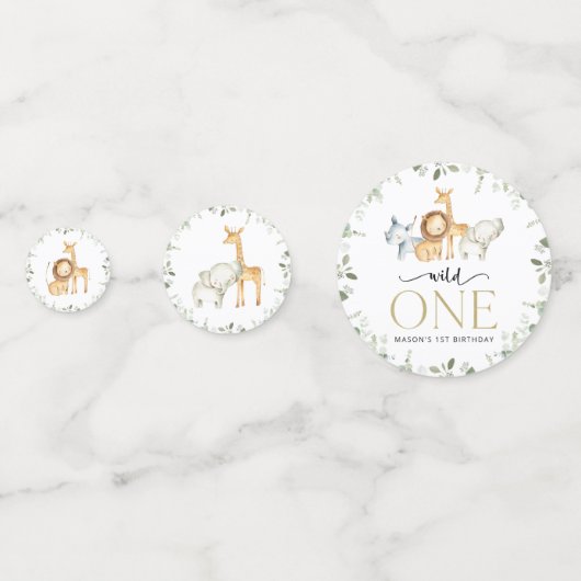 Safari Dieren, Oerwoud, Wilde, Eerste Verjaardag Confetti (Achterkanten)