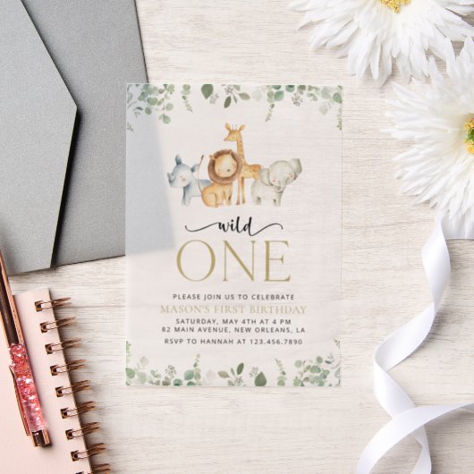 Safari Dieren, Oerwoud, Wilde, Eerste Verjaardag Vellum Uitnodigingen (Huwelijk)