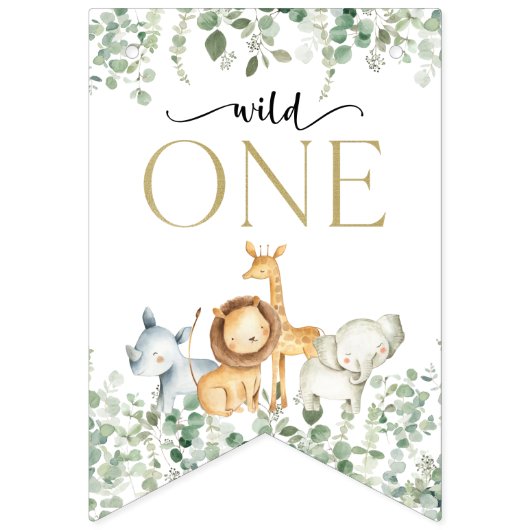 Safari Dieren, Oerwoud, Wilde, Eerste Verjaardag Vlaggetjes (Eerste vlag)