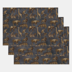 Safari Dieren op donkerblauw Inpakpapier Vel