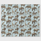 Safari Dieren op lichtblauw Cadeaupapier (Vlak)