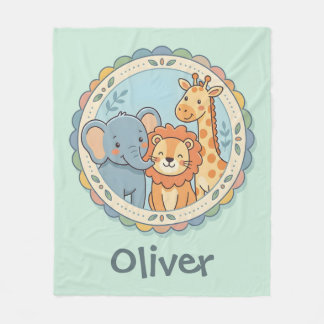 Safari Dieren Pastel Olifant Leeuw Giraffe Fleece Deken