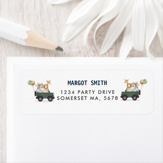 Safari Dieren rijden door Baby shower Greenery Gol Etiket (Insitu)