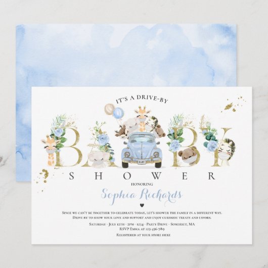 Safari Dieren rijden door Baby shower Greenery Gol Kaart (Voorkant / Achterkant)