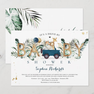 Safari Dieren rijden door Baby shower Greenery Gol Kaart