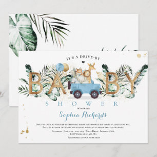 Safari Dieren rijden door Baby shower Greenery Gol Kaart