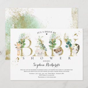 Safari Dieren rijden door Baby shower Greenery Gol Kaart
