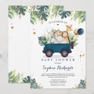 Safari Dieren rijden door Baby shower Greenery Gol Kaart