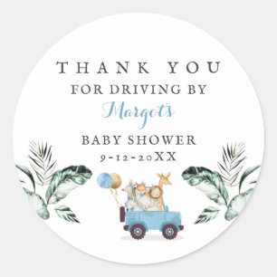 Safari Dieren rijden door Baby shower Greenery Gol Ronde Sticker