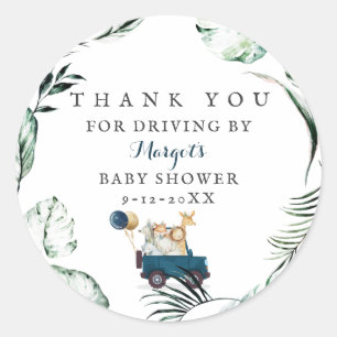 Safari Dieren rijden door Baby shower Greenery Gol Ronde Sticker