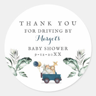 Safari Dieren rijden door Baby shower Greenery Gol Ronde Sticker
