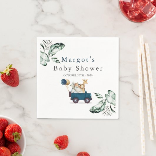 Safari Dieren rijden door Baby shower Greenery Gol Servet (Insitu)
