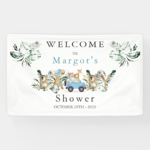 Safari Dieren rijden door Baby shower Greenery Gol Spandoek
