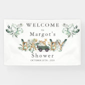 Safari Dieren rijden door Baby shower Greenery Gol Spandoek (Horizontaal)