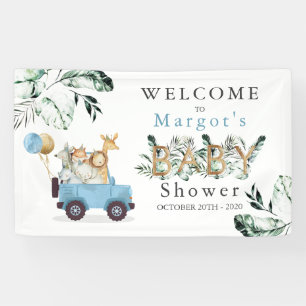 Safari Dieren rijden door Baby shower Greenery Gol Spandoek