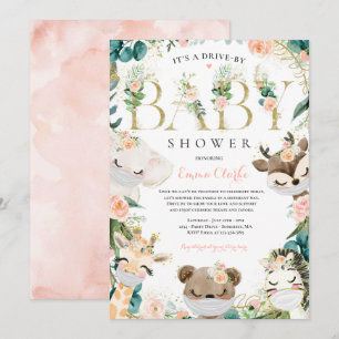 Safari Dieren rijden door Baby shower Greenery Pin Kaart