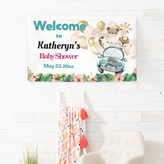 Safari Dieren rijden op Baby shower WELCOME Banne Spandoek (Insitu)